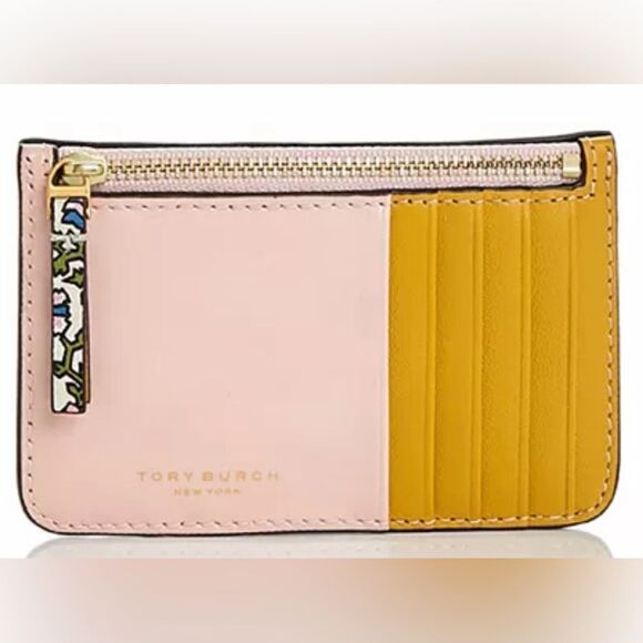 Tory burch wallet ColorBlock top Zip purse Leather Card Case handbag accessory - Picture 1 of 4